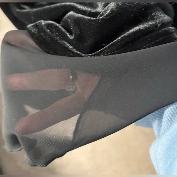 Long Black Velvet Duster with Chiffon Trim - Picture 3 of 5